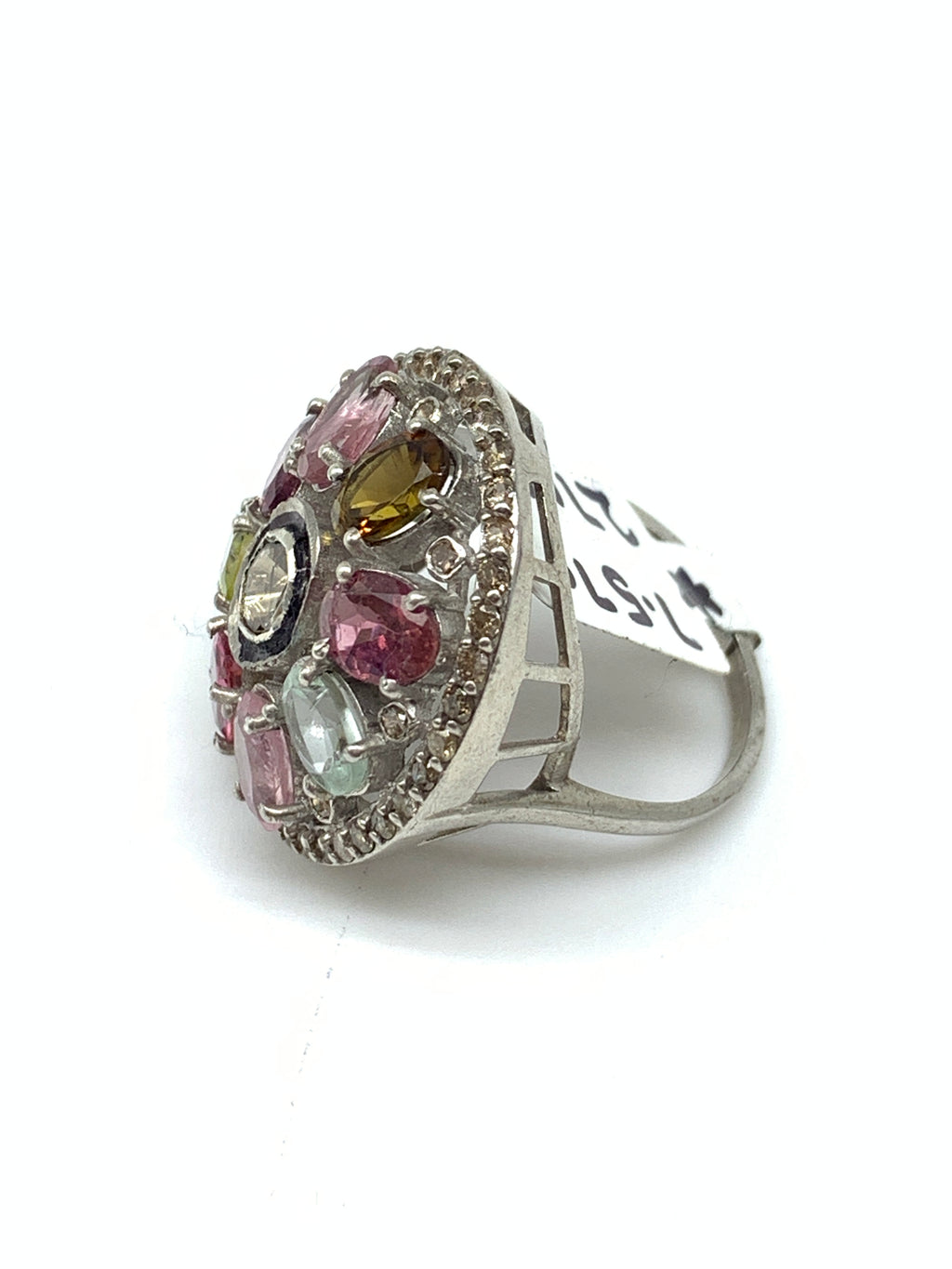 Natural Tourmaline Diamond Polki Ring in 925 Sterling Silver | Luxury Gemstone Jewellery