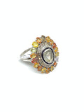 Natural Multi Sapphire Diamond Polki Ring in 925 Sterling Silver | Luxury Gemstone Jewellery