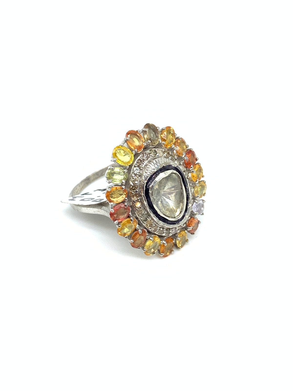 Natural Multi Sapphire Diamond Polki Ring in 925 Sterling Silver | Luxury Gemstone Jewellery