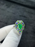 Pear-Cut Emerald, Blue Sapphire & Diamond Cluster Ring