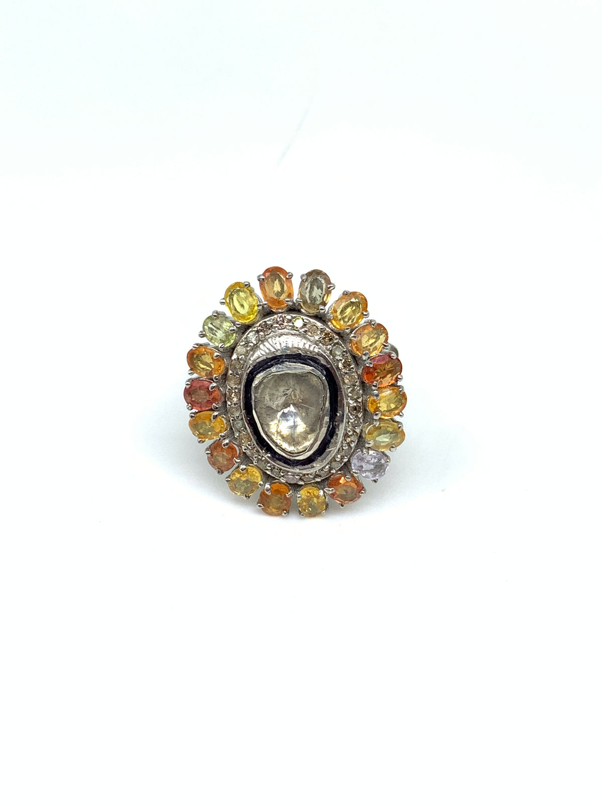 Natural Multi Sapphire Diamond Polki Ring in 925 Sterling Silver | Luxury Gemstone Jewellery