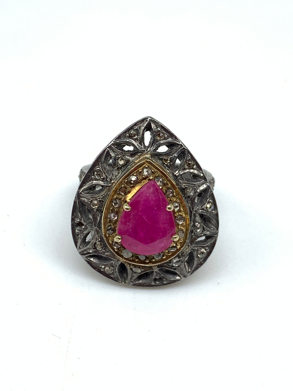 Natural Ruby Diamond Ring in 925 Sterling Silver | Handmade Gemstone Ring