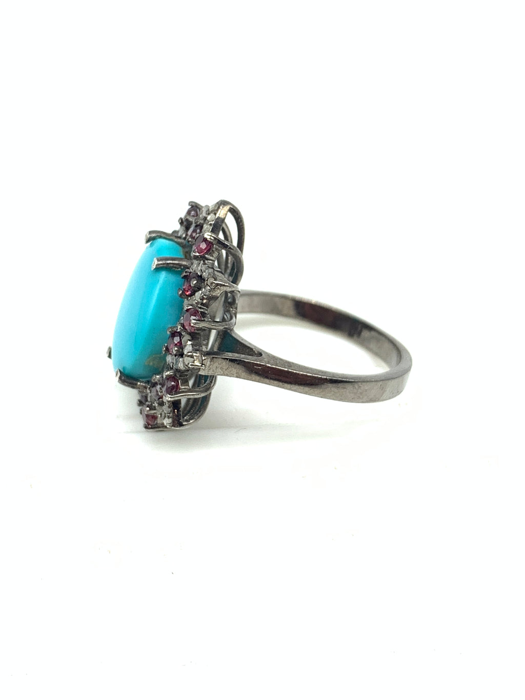 Natural Turquoise & Diamond Ring in 925 Sterling Silver | Handmade Gemstone Jewelry