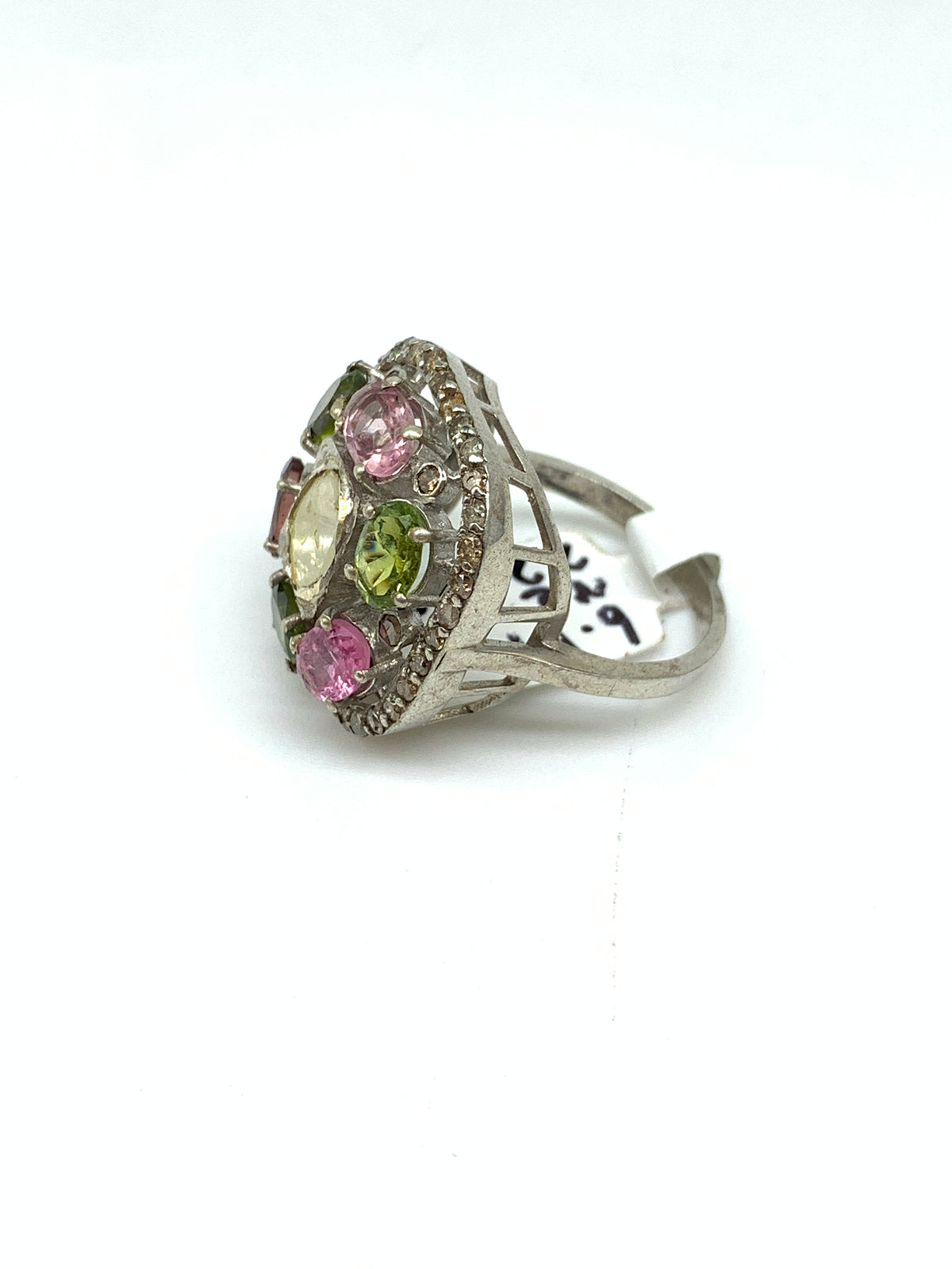 Natural Tourmaline Diamond Polki Ring in 925 Sterling Silver | Luxury Gemstone Jewellery