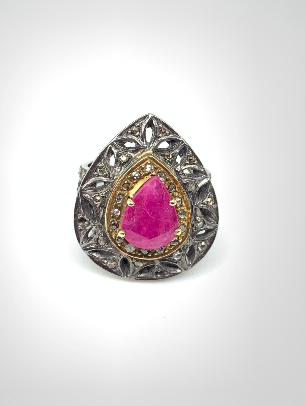 Natural Ruby Diamond Ring in 925 Sterling Silver | Handmade Gemstone Ring