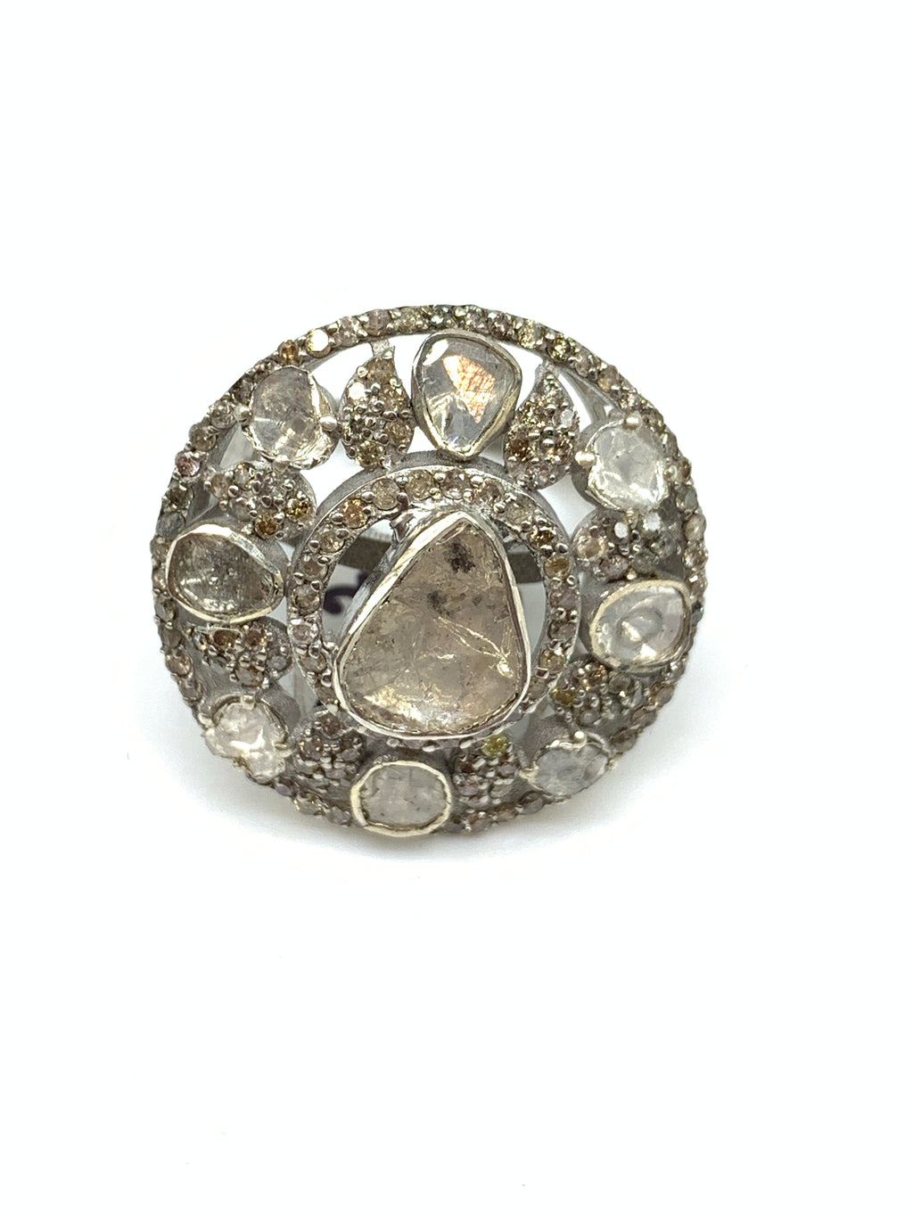 Diamond Polki & Diamond Ring in 925 Sterling Silver | Luxury Handmade Jewellery