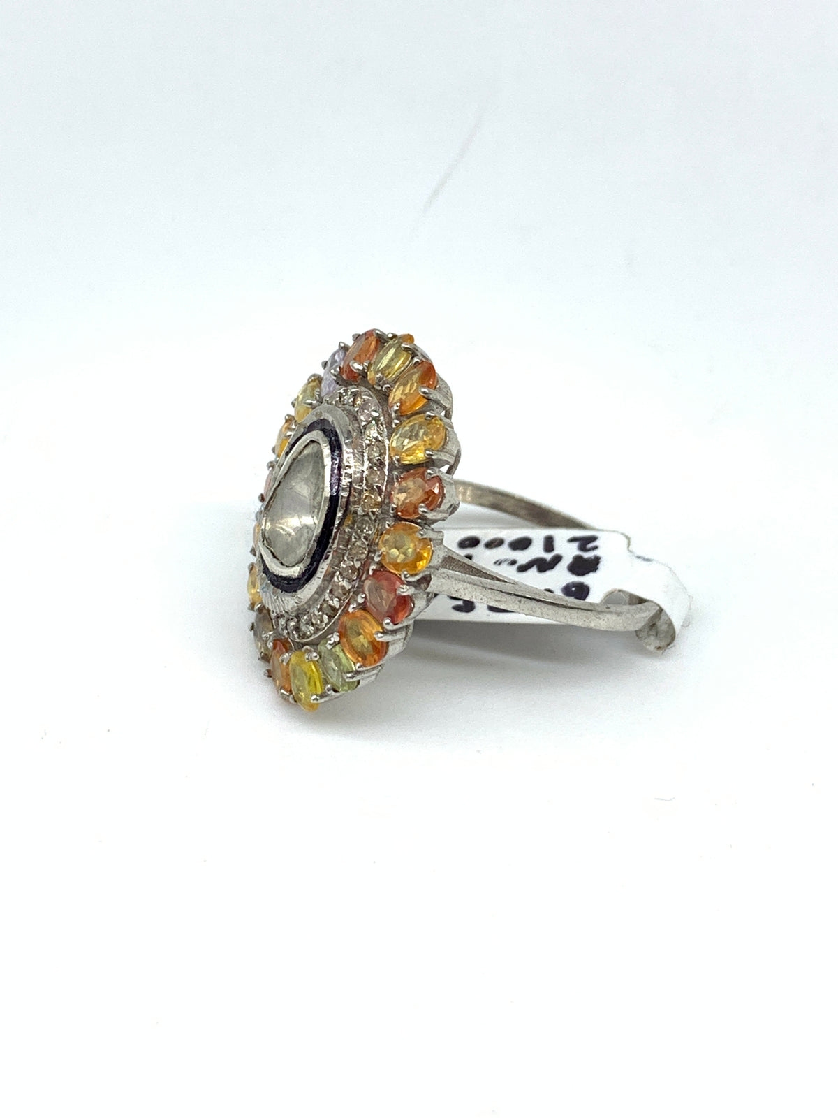 Natural Multi Sapphire Diamond Polki Ring in 925 Sterling Silver | Luxury Gemstone Jewellery