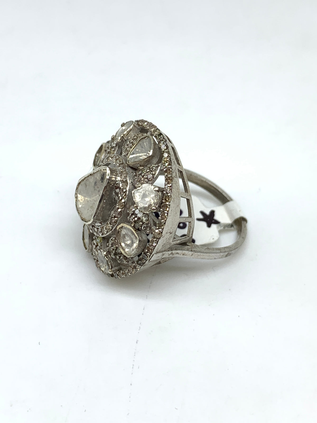 Diamond Polki & Diamond Ring in 925 Sterling Silver | Luxury Handmade Jewellery