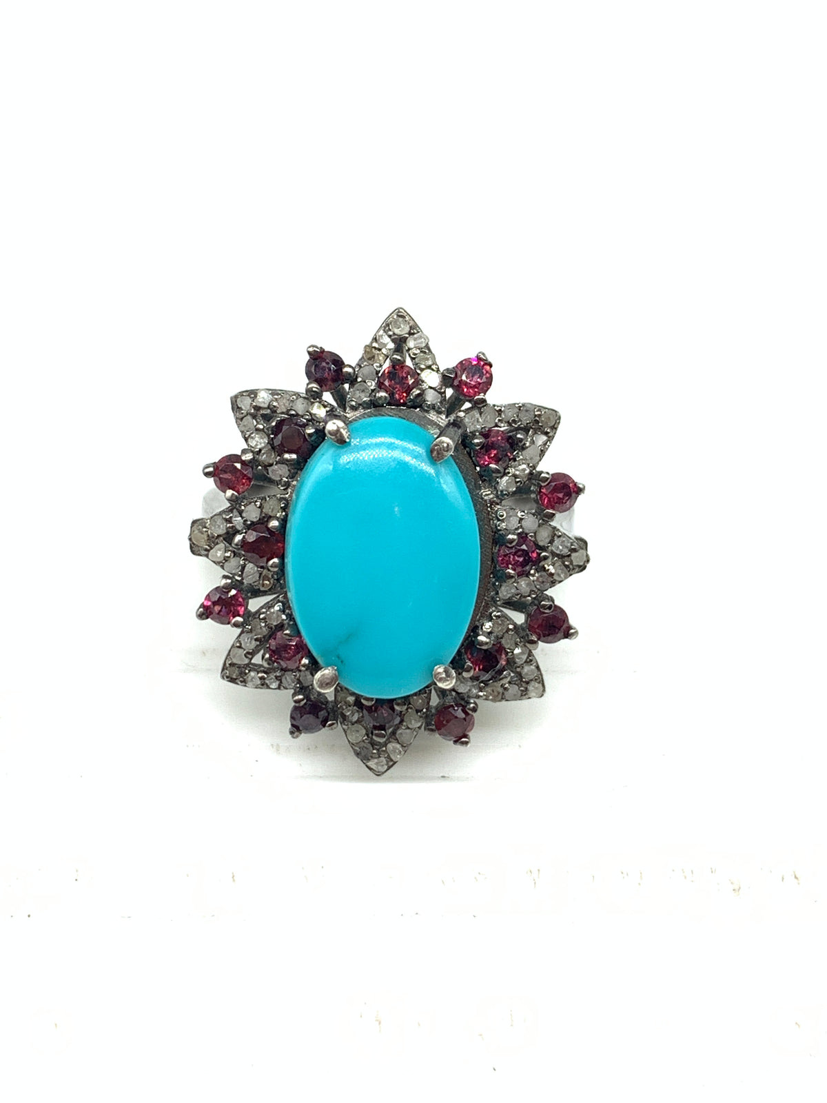 Natural Turquoise & Diamond Ring in 925 Sterling Silver | Handmade Gemstone Jewelry