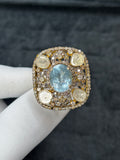 Natural Aquamarine & Diamond Polki Vintage Statement Ring