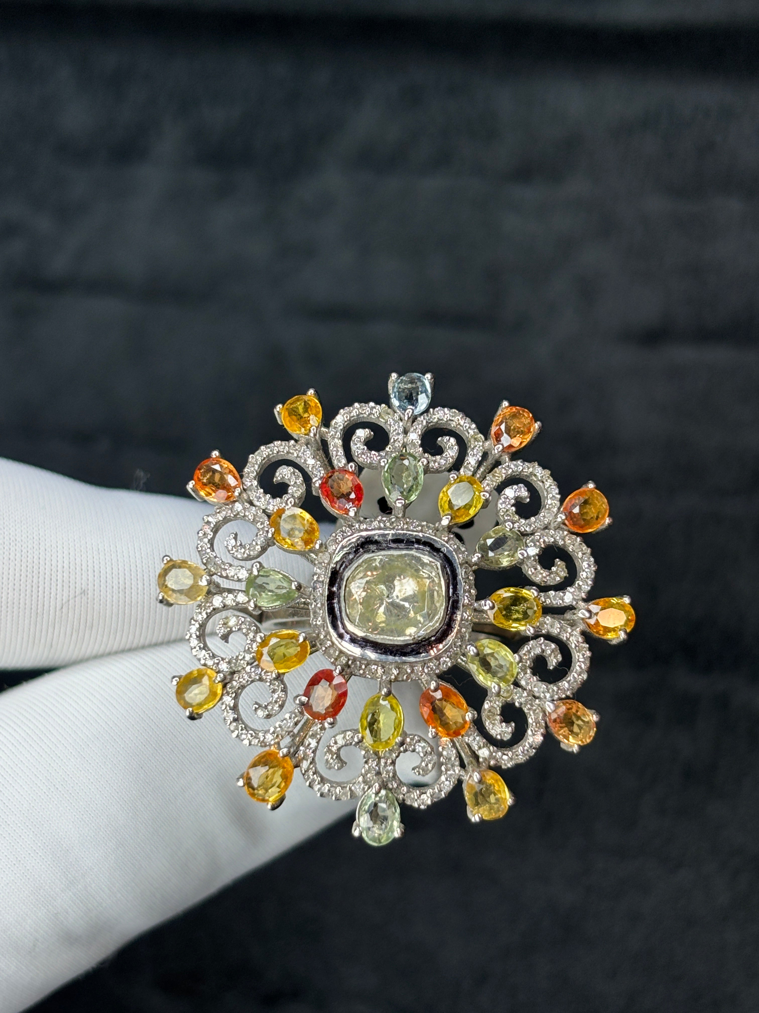 Multi-Sapphire & Diamond Polki Vintage Statement Ring