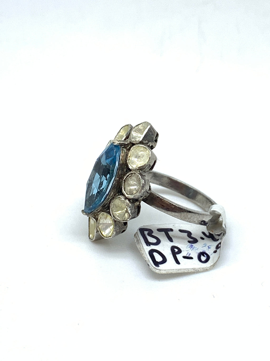 Natural Swiss Blue Topaz & Diamond Polki Ring in 925 Sterling Silver | Luxury Gemstone Ring