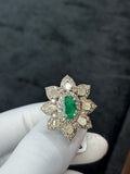 Oval Emerald, Polki & Brilliant Diamond Starburst Ring