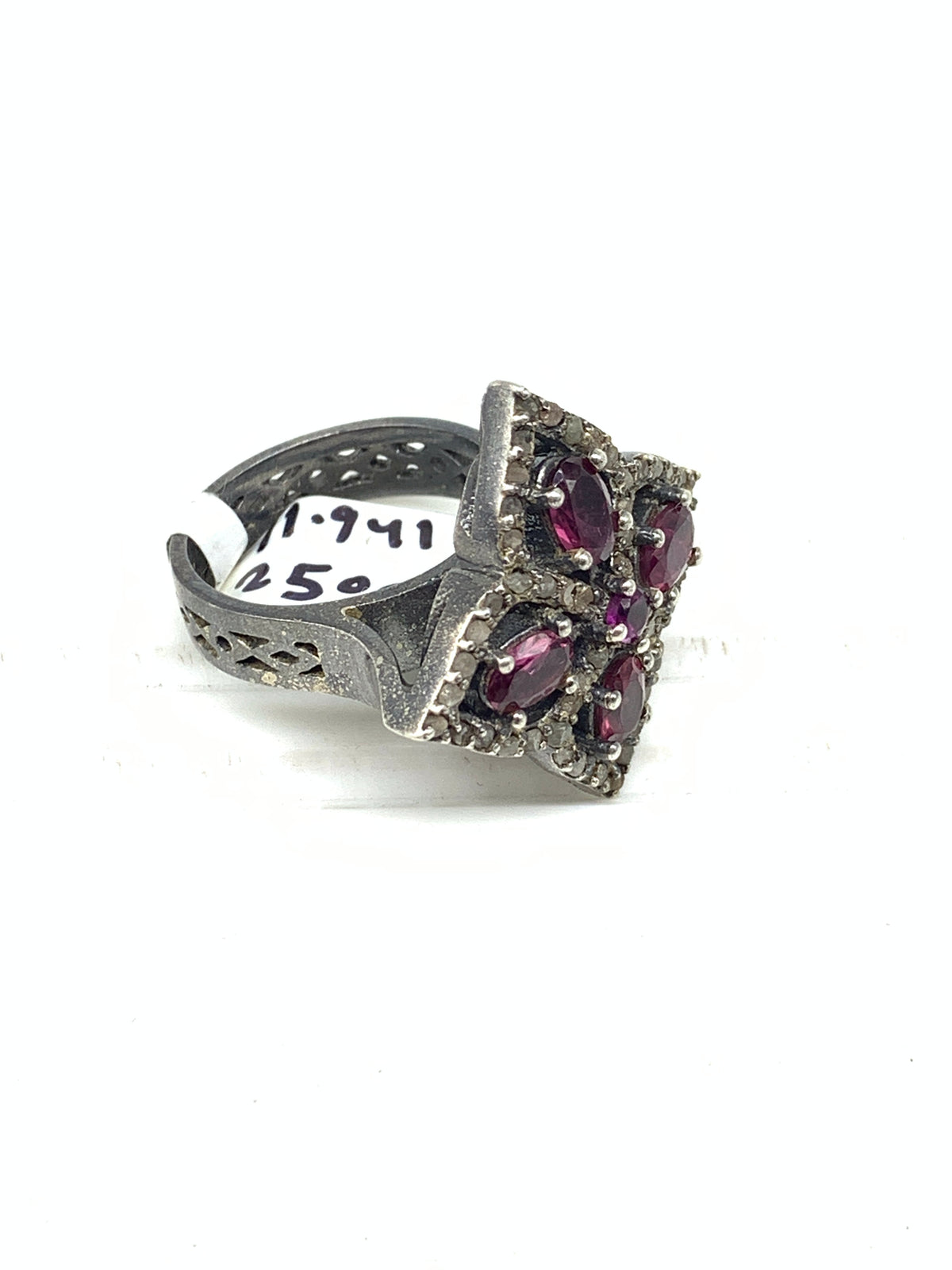 Natural Garnet & Diamond Ring in 925 Sterling Silver | Handmade Gemstone Jewellery