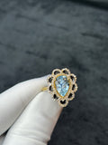 Pear Aquamarine, Black Enamel & Diamond Scalloped Ring
