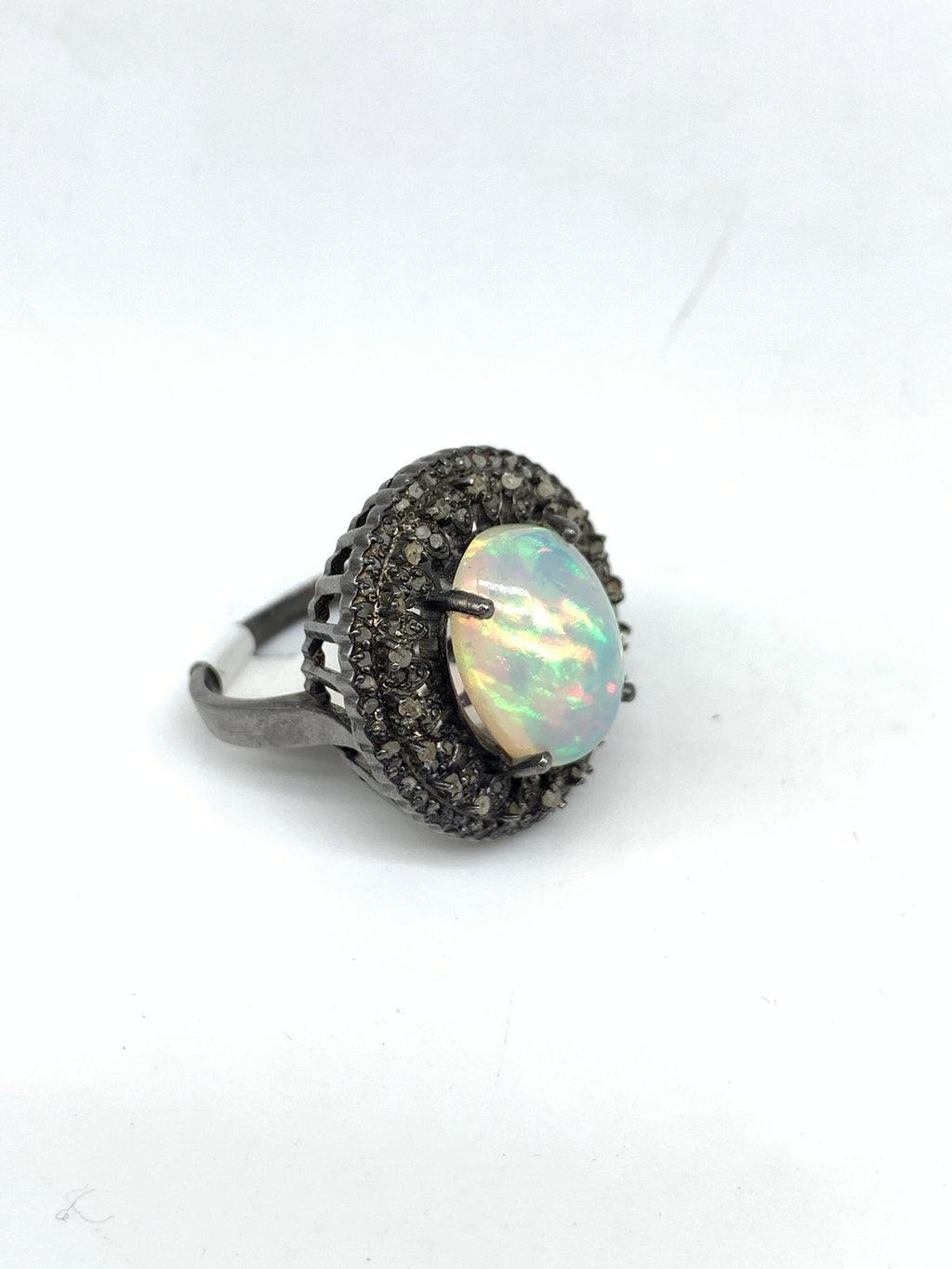 Natural Opal & Diamond Ring in 925 Sterling Silver | Luxury Gemstone jewelry
