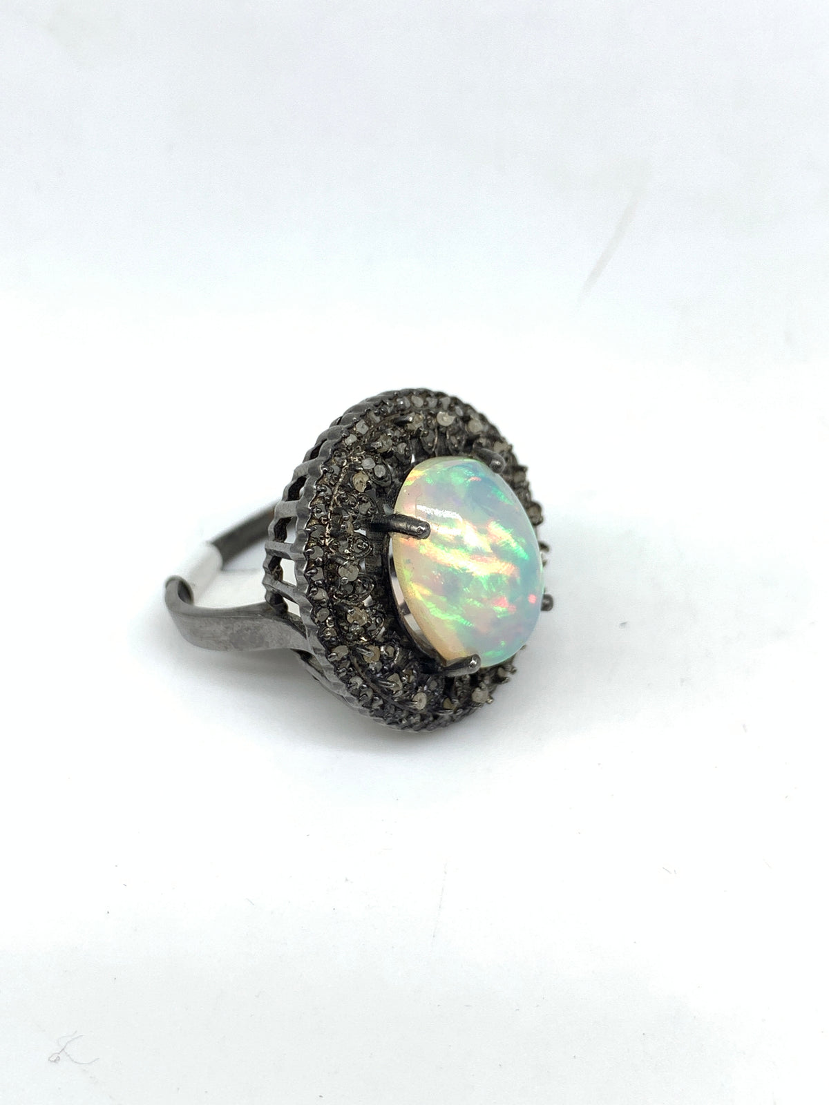 Natural Opal & Diamond Ring in 925 Sterling Silver | Luxury Gemstone jewelry