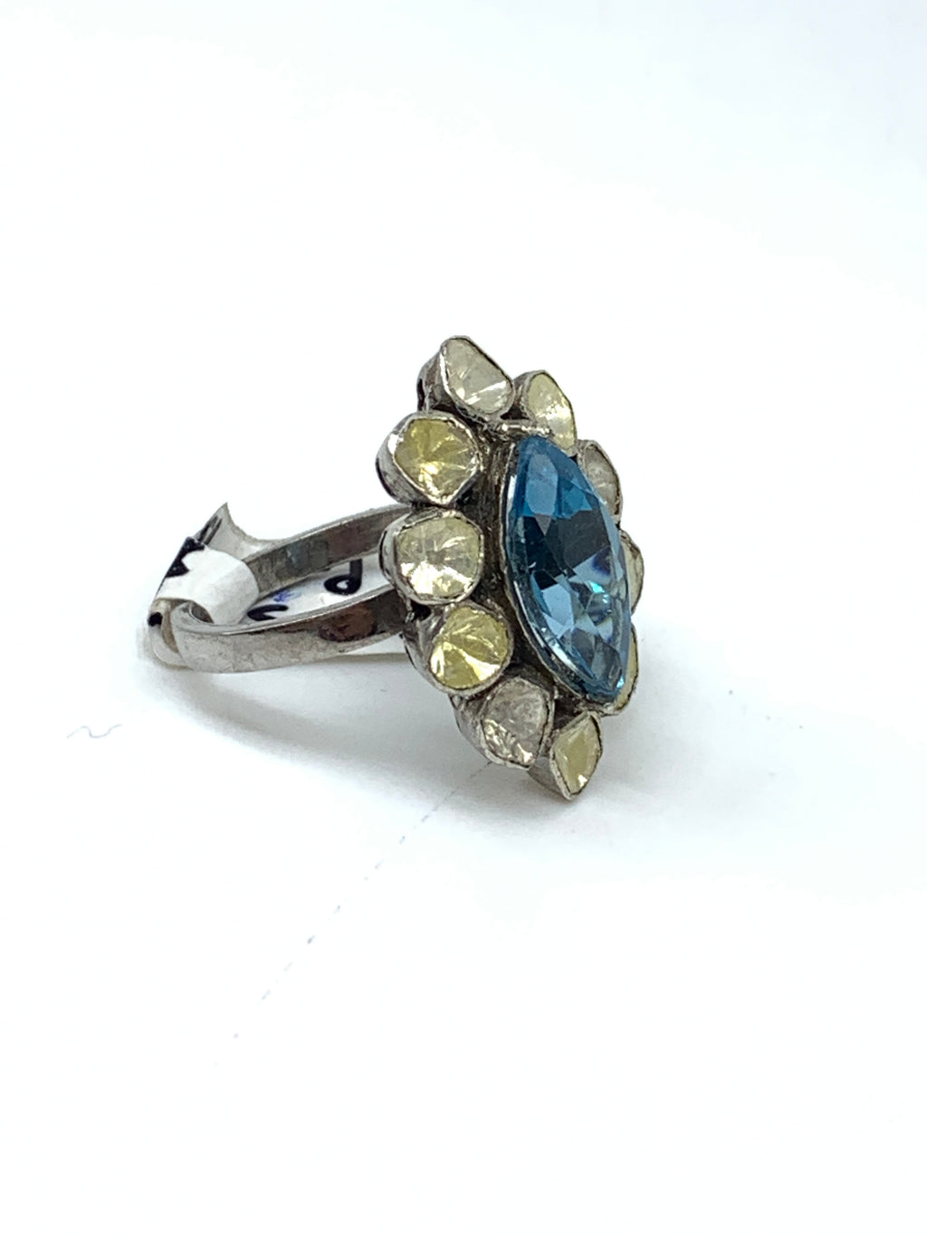 Natural Swiss Blue Topaz & Diamond Polki Ring in 925 Sterling Silver | Luxury Gemstone Ring