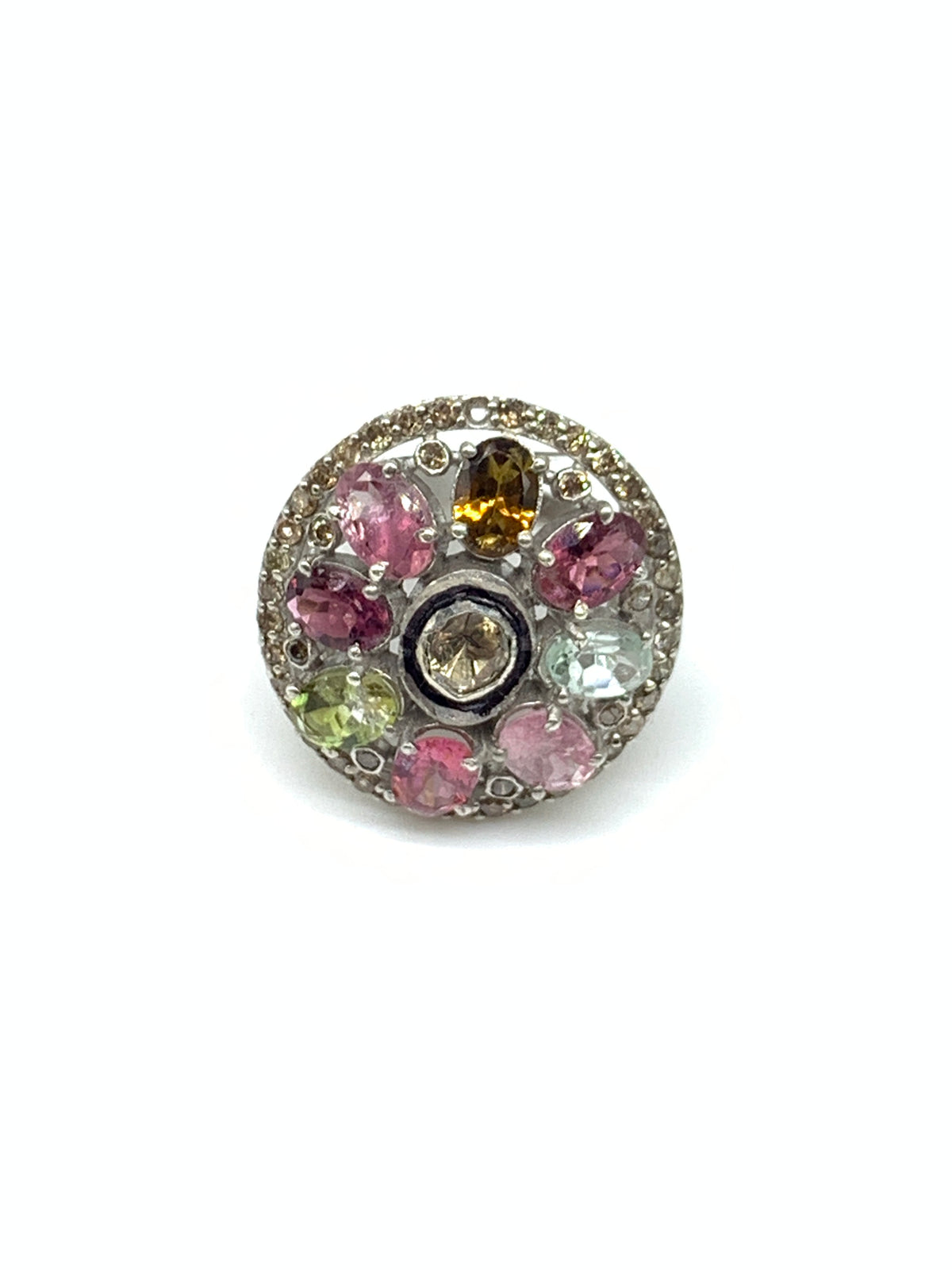 Natural Tourmaline Diamond Polki Ring in 925 Sterling Silver | Luxury Gemstone Jewellery