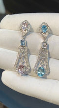 Natural Aquamarine Morganite Diamond Earrings | 925 Silver