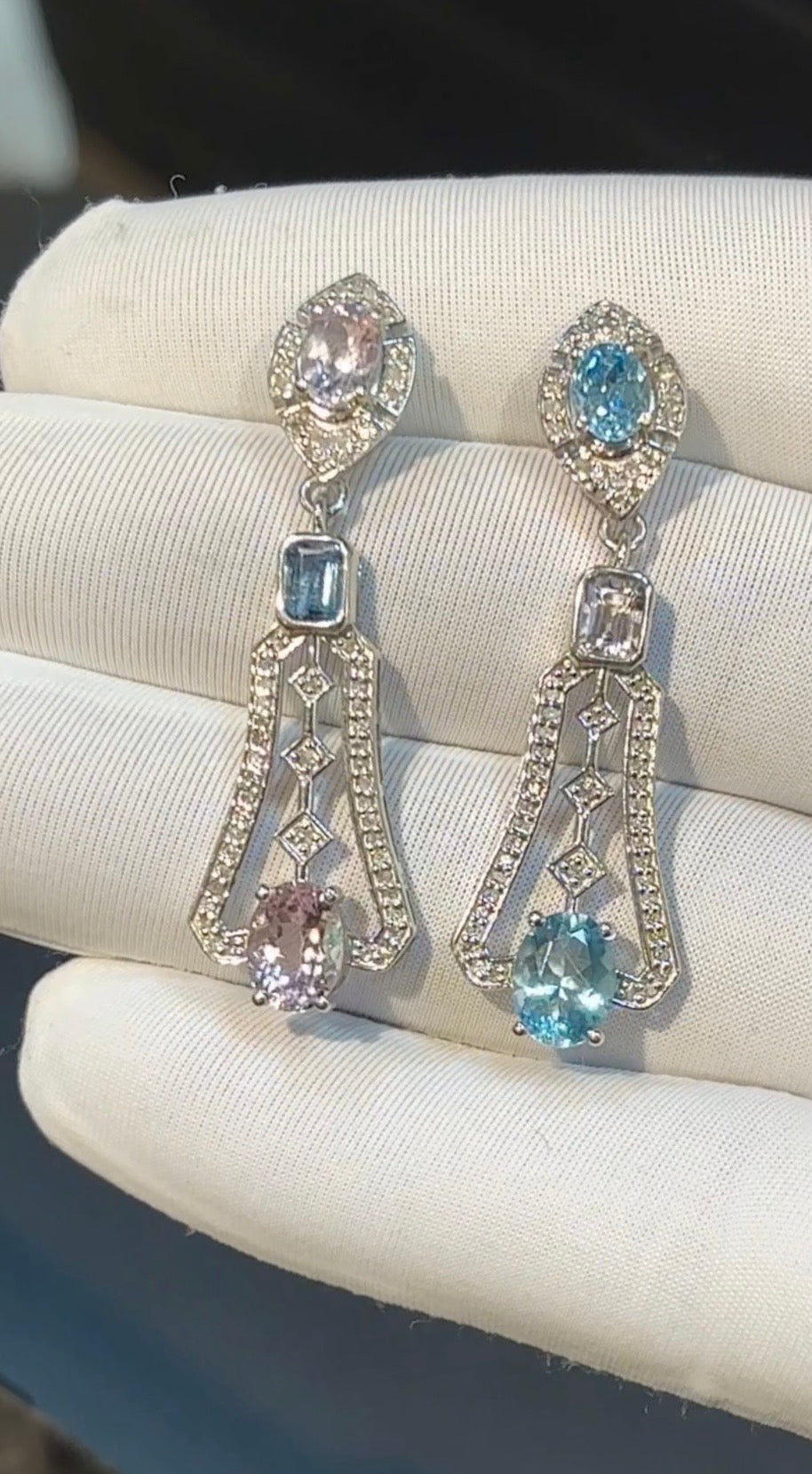 Natural Aquamarine Morganite Diamond Earrings | 925 Silver