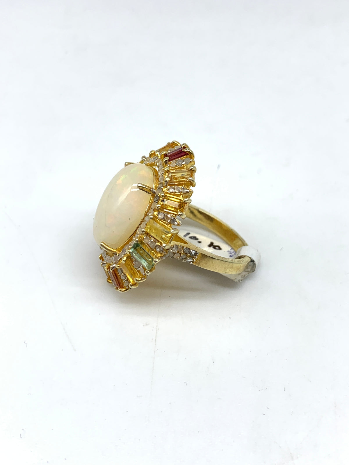 Natural Opal Multi Sapphire & Diamond Ring in 925 Sterling Silver | Luxury Gold Polished Gemstone Ring