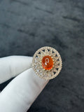 Handcrafted Mandarin Spessartite Garnet Sunburst Ring (5.95 Ct) – Natural Diamond Floral Medallion in Solid Silver
