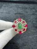 Emerald ,ruby , natural Dimond ring in silver