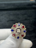 Ruby & Blue Sapphire Diamond Polki Vintage Statement Ring