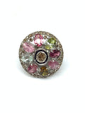Natural Tourmaline Diamond Polki Ring in 925 Sterling Silver | Luxury Gemstone Jewellery
