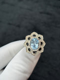 Oval Aquamarine, Black Enamel & Diamond Scalloped Ring