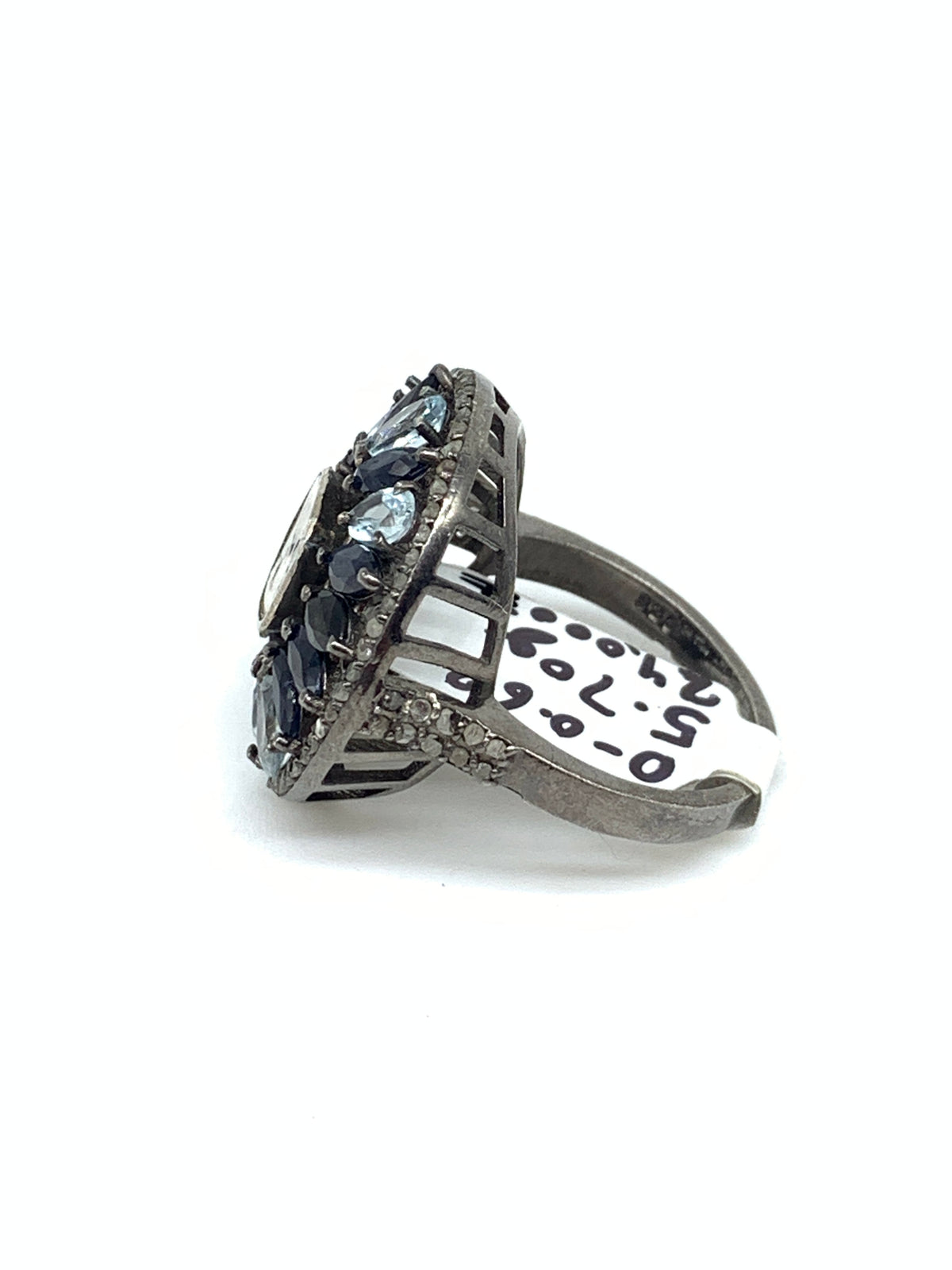 Diamond Polki, Blue Topaz or Blue Sapphire Ring in 925 Sterling Silver gemstone jewellery