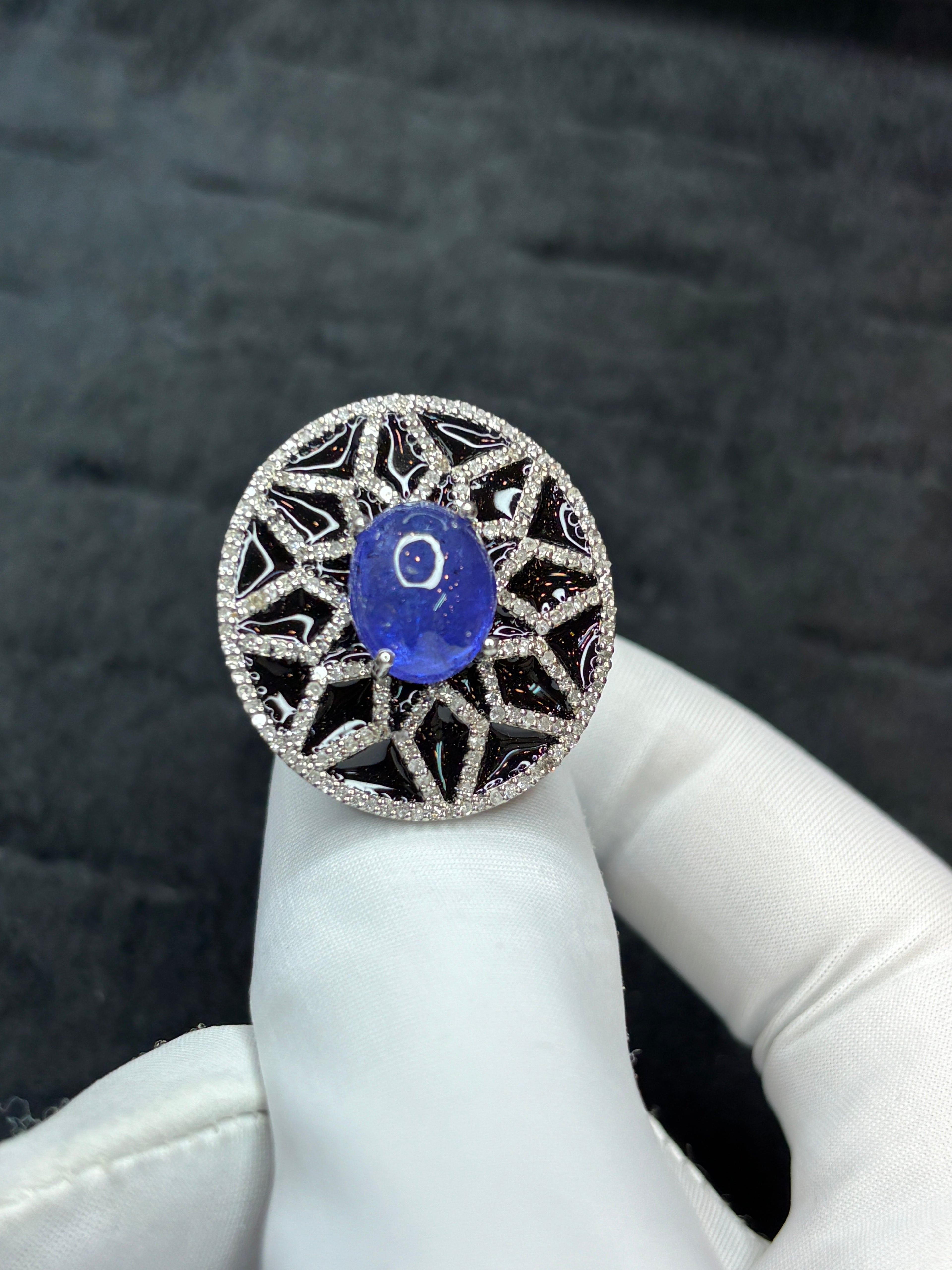 Natural Tanzanite Diamond Ring | 925 Silver Statement Ring