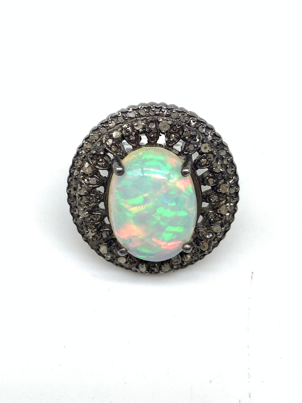 Natural Opal & Diamond Ring in 925 Sterling Silver | Luxury Gemstone jewelry