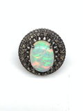 Natural Opal & Diamond Ring in 925 Sterling Silver | Luxury Gemstone jewelry