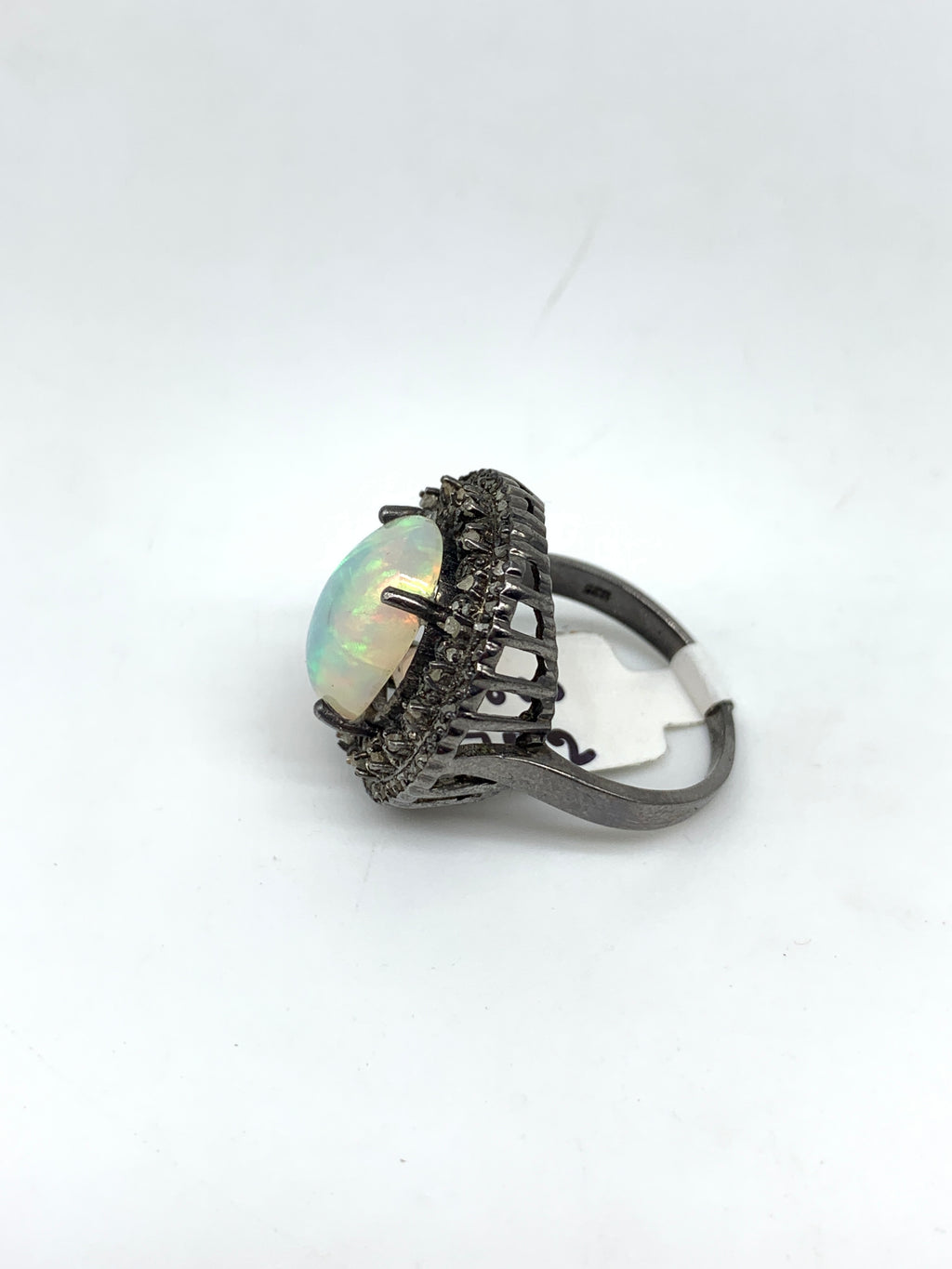 Natural Opal & Diamond Ring in 925 Sterling Silver | Luxury Gemstone jewelry