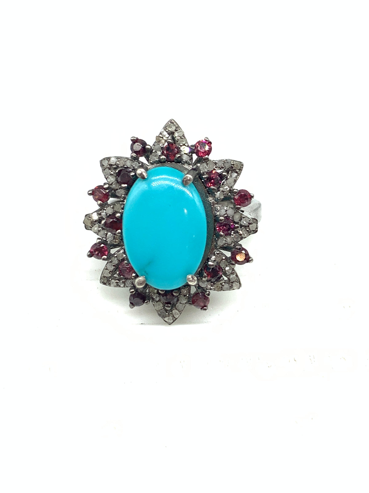 Natural Turquoise & Diamond Ring in 925 Sterling Silver | Handmade Gemstone Jewelry