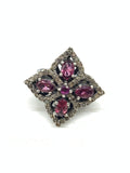 Natural Garnet & Diamond Ring in 925 Sterling Silver | Handmade Gemstone Jewellery