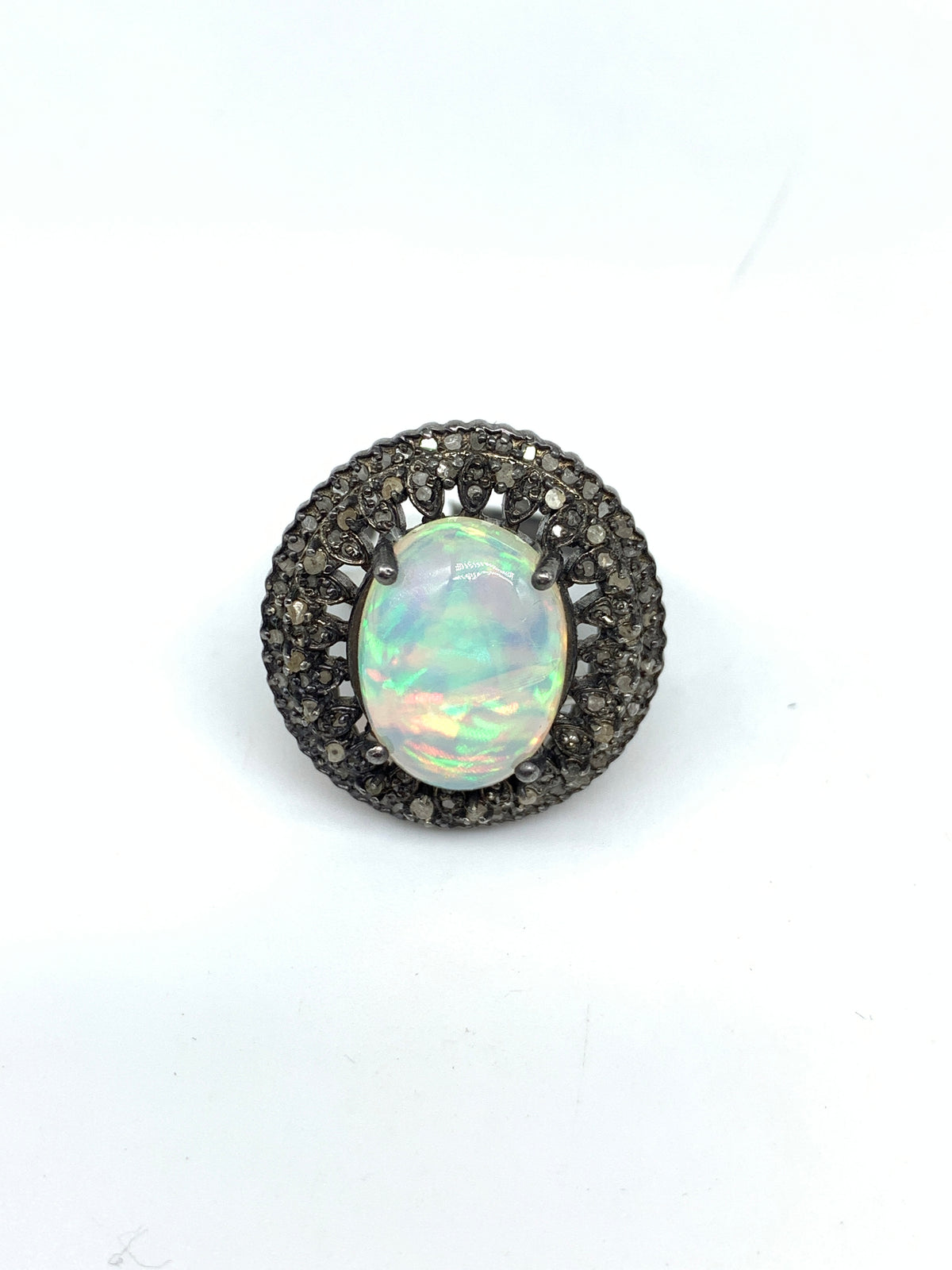 Natural Opal & Diamond Ring in 925 Sterling Silver | Luxury Gemstone jewelry