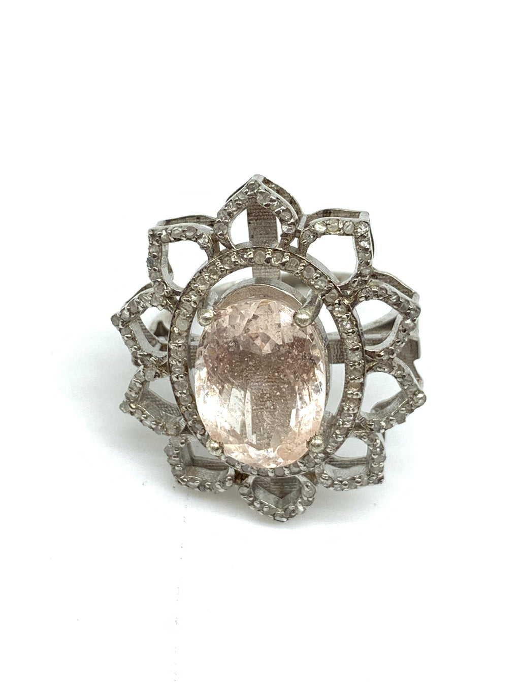 Natural Morganite Diamond Ring in 925 Sterling Silver Gemstone Jewellery