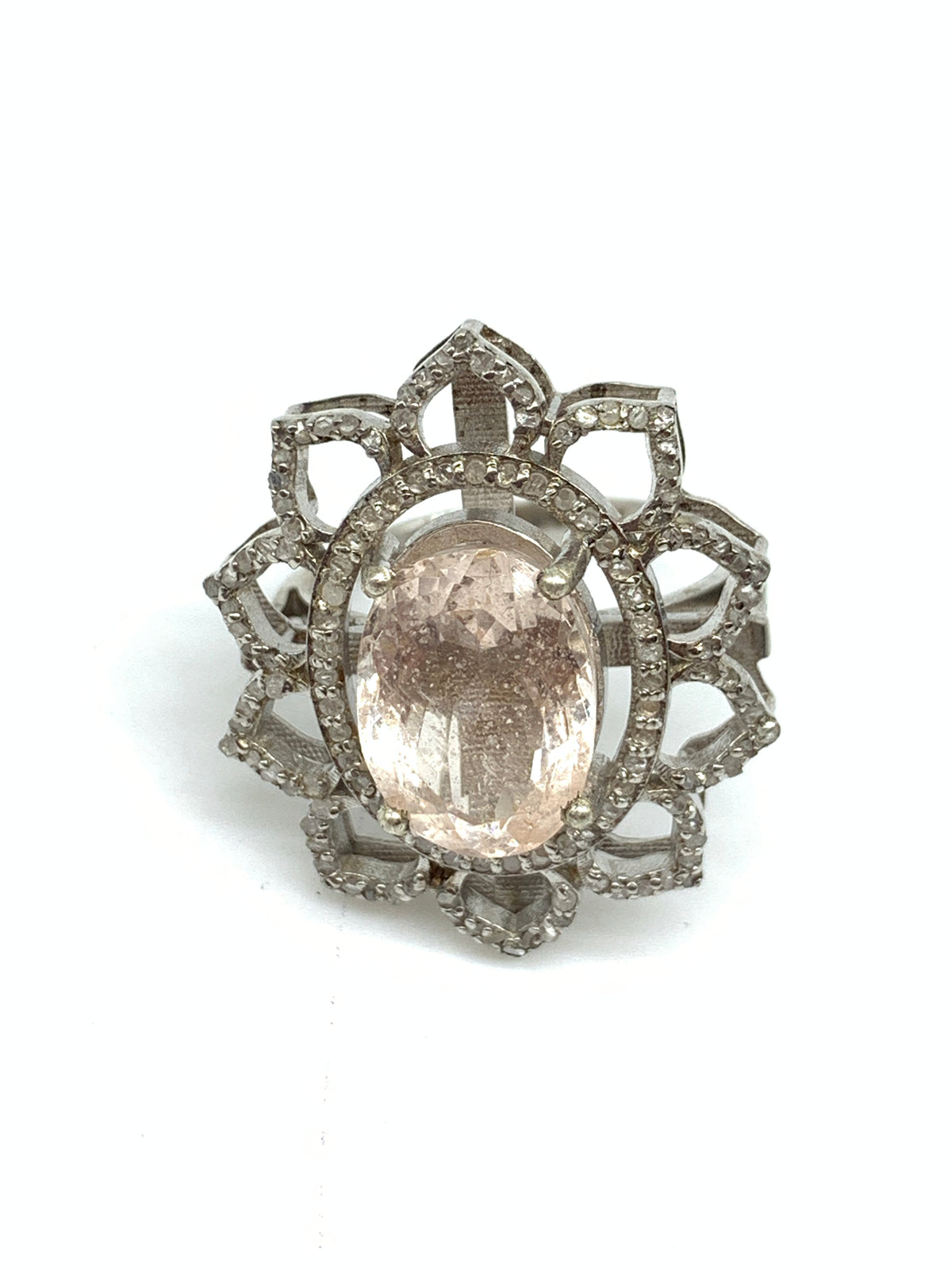 Natural Morganite Diamond Ring in 925 Sterling Silver Gemstone Jewellery