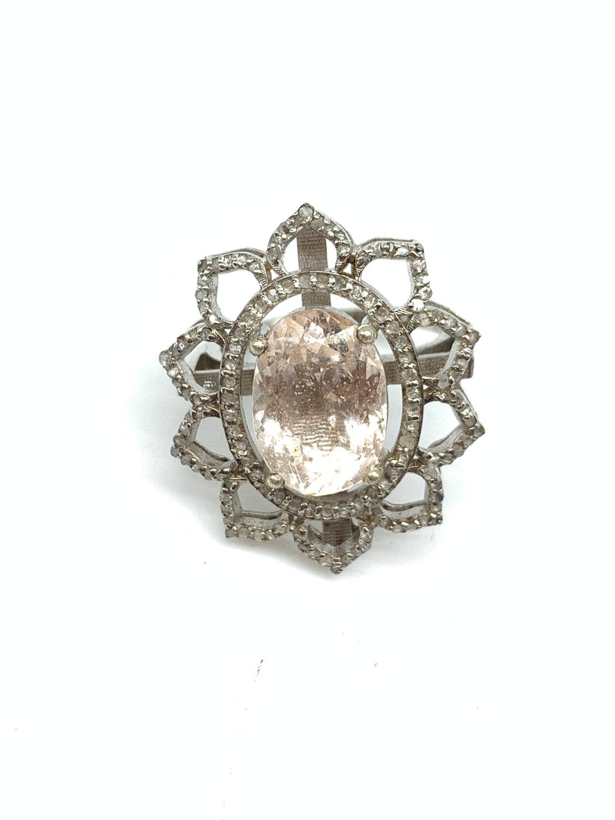 Natural Morganite Diamond Ring in 925 Sterling Silver Gemstone Jewellery