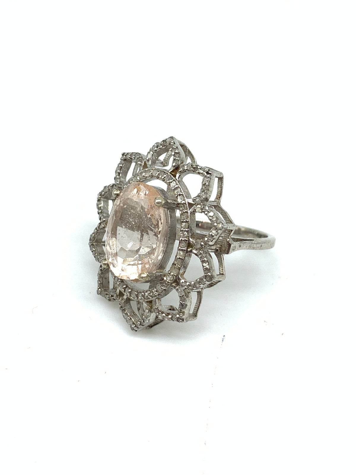 Natural Morganite Diamond Ring in 925 Sterling Silver Gemstone Jewellery